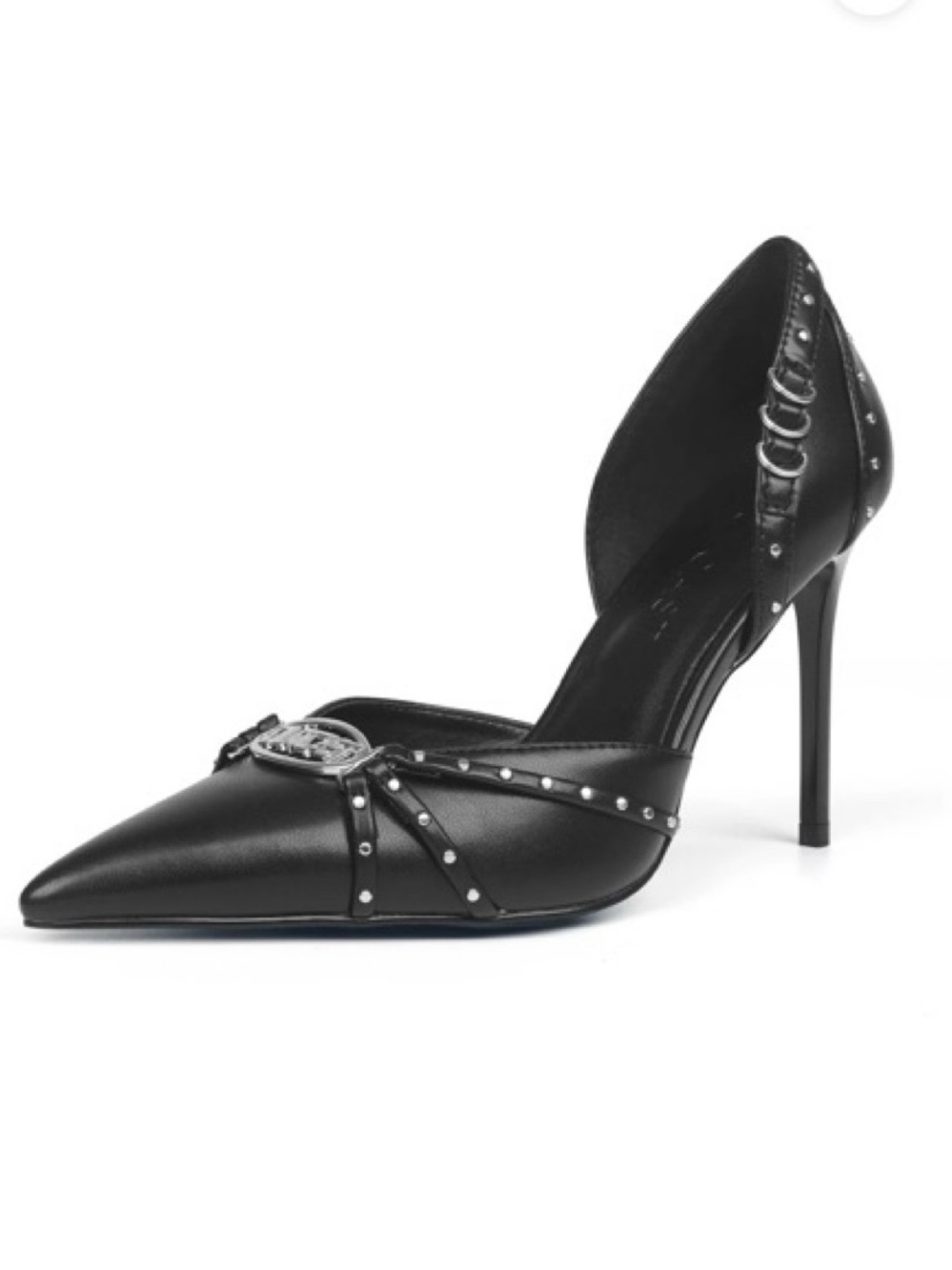 Studded Black Pointed-Toe D'Orsay Stiletto Heel